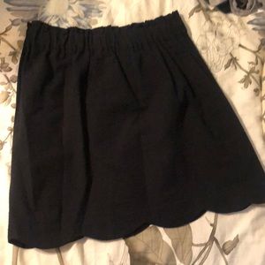 LAUREN JAMES seersucker navy blue indigo skirt scalloped hem sz Large lined